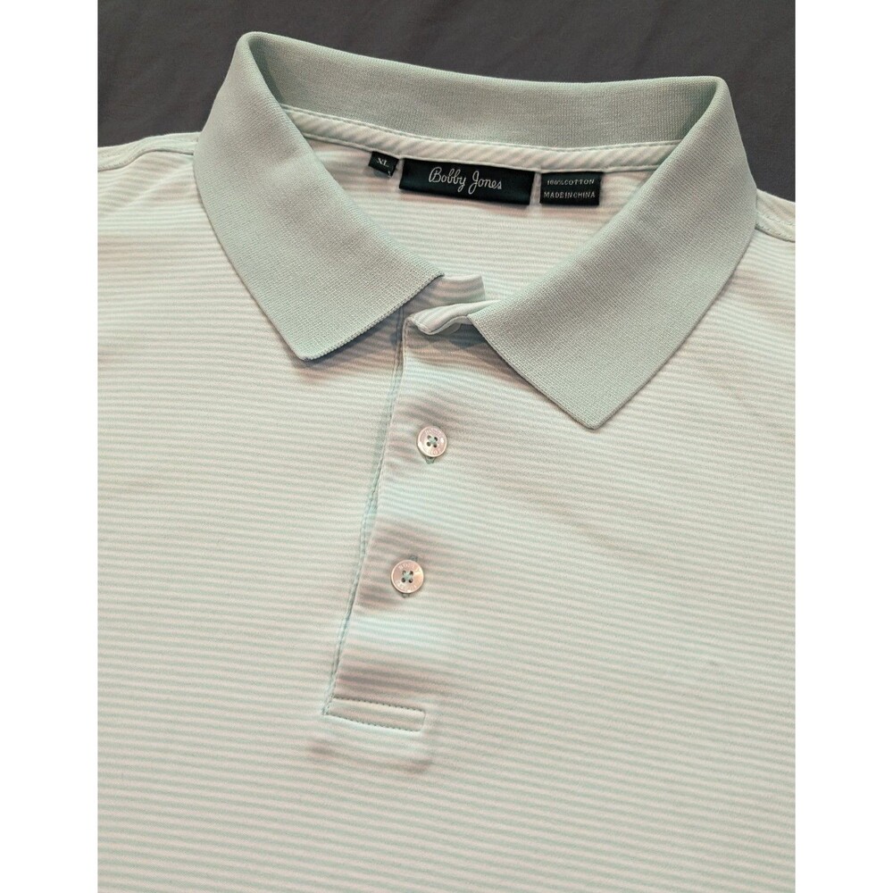 Bobby Jones Striped Golf Polo XL Light Green Cotton Shirt Lightweight